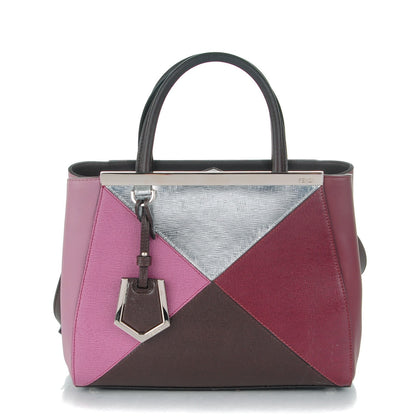 Fendi Vitello Elite Calfskin Colorblock Petite 2Jours Tote Glicine Argento Bordeaux 1 of 7
