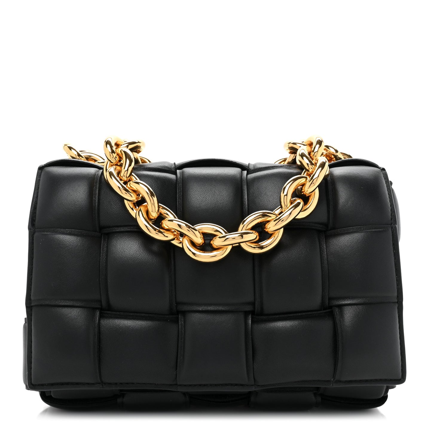 Lambskin Maxi Intreccio Padded Chain Cassette Crossbody Bag Black