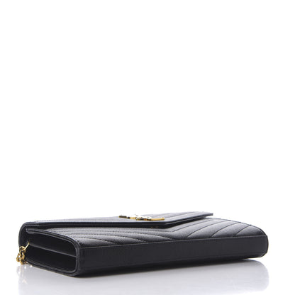 Saint Laurent Grain De Poudre Matelasse Chevron Monogram Chain Wallet Black 3 of 9