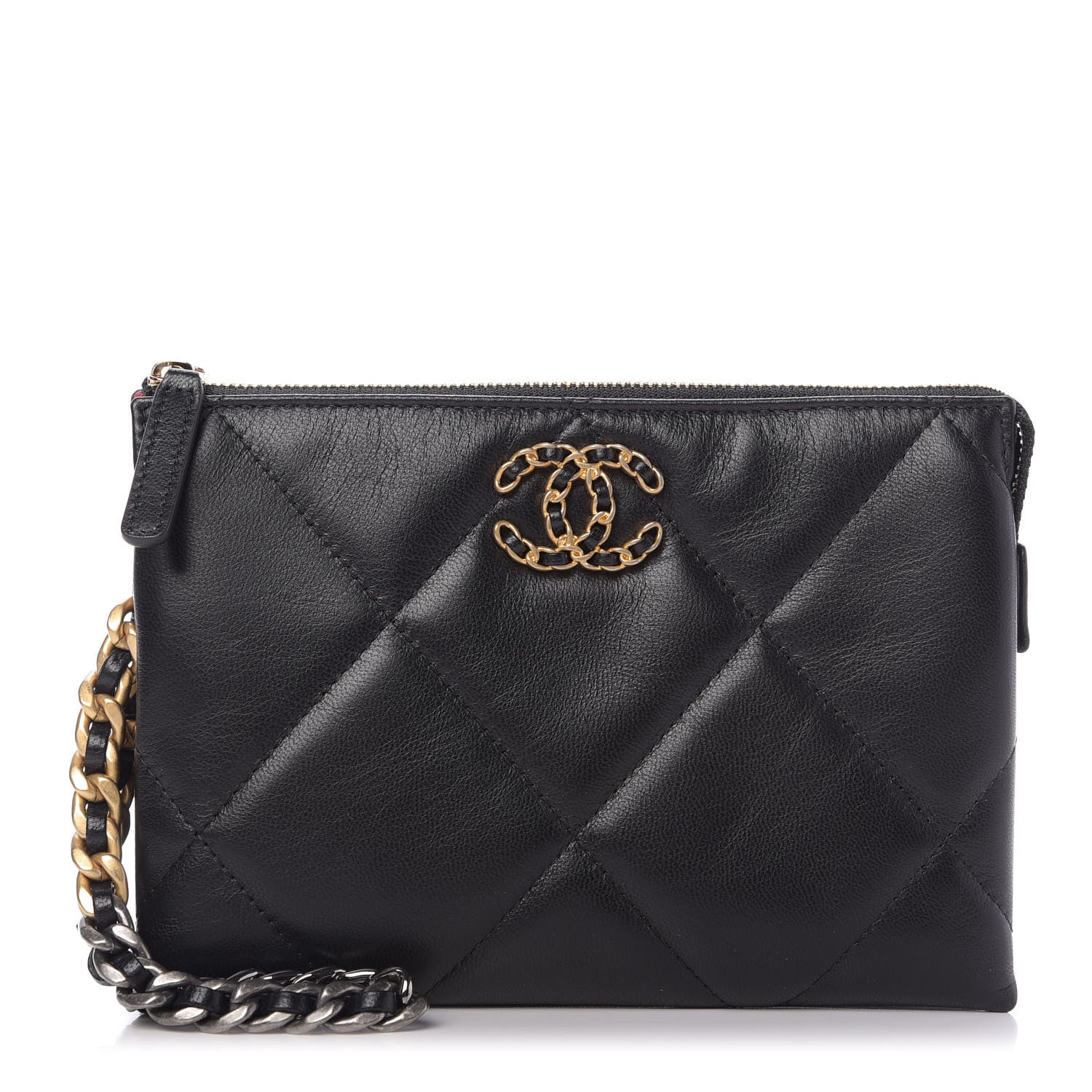 Chanel Shiny Goatskin Quilted Small Chanel 19 Pouch With Handle Black 1 of 10