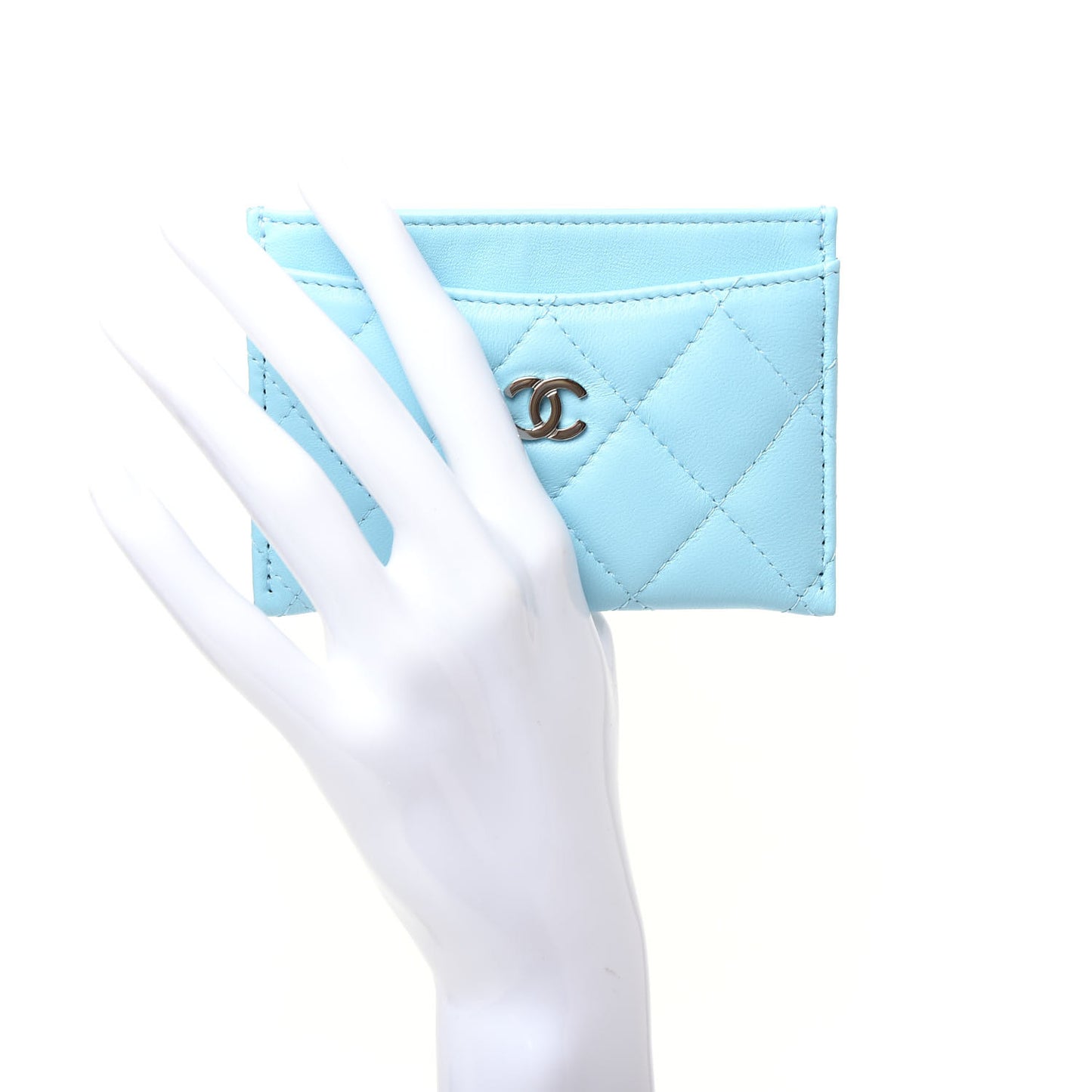 Lambskin Quilted Card Holder Neon Blue