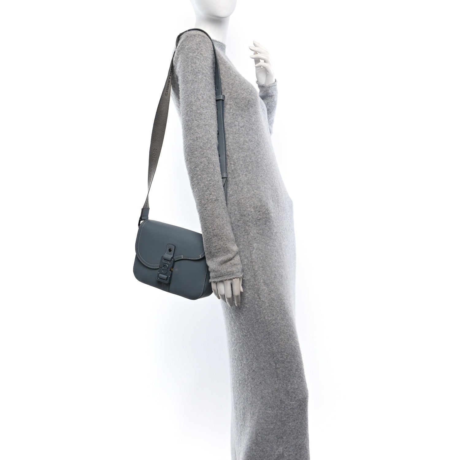 Christian Dior Grained Calfskin Medium Saddle Messenger Bag Grey 2 of 9