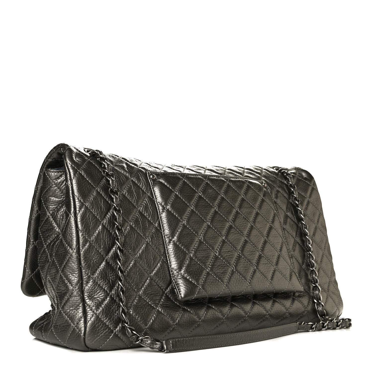 Chanel Metallic Calfskin Quilted XXL Travel Flap Bag Dark Silver 2 of 7