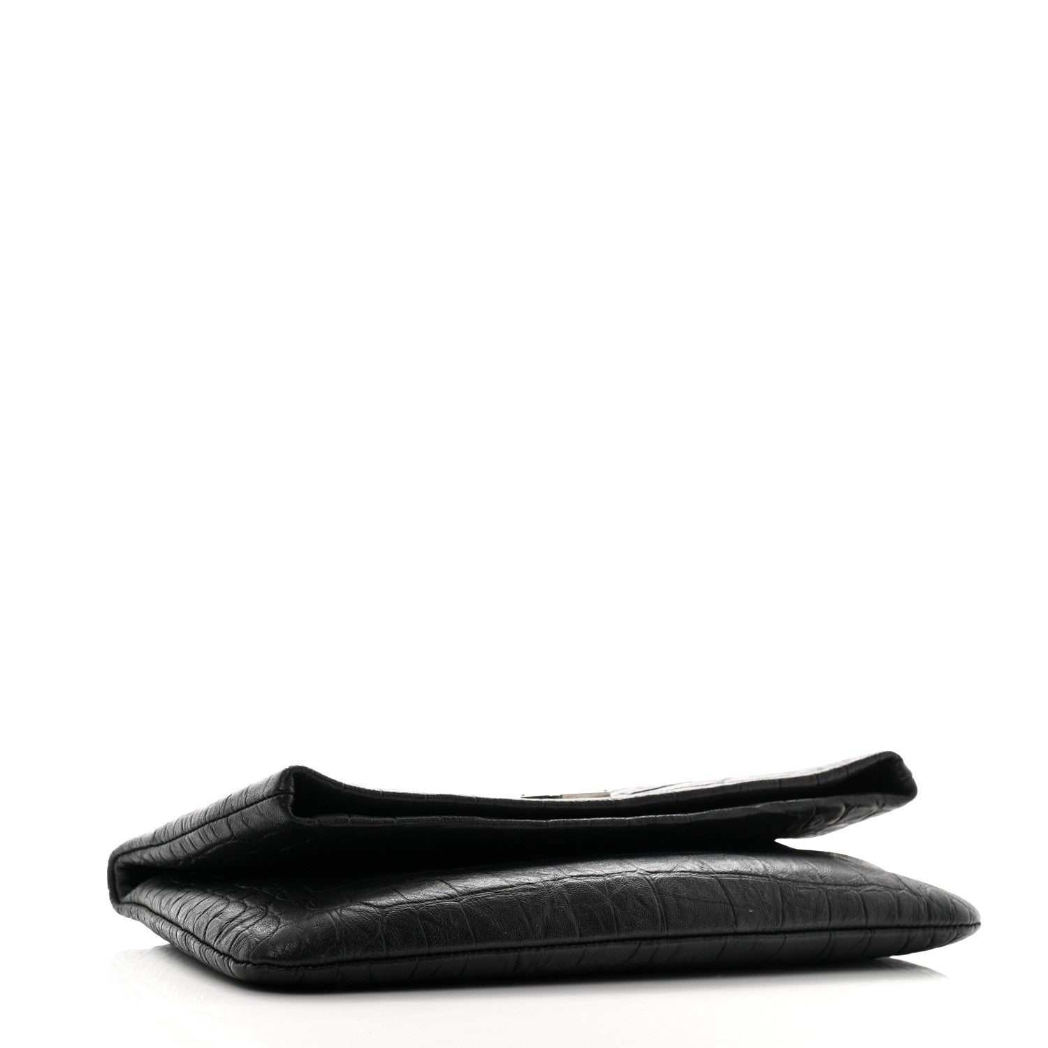 Saint Laurent Calfskin Crocodile Embossed West Hollywood Monogram Fold Over Clutch Black 4 of 6