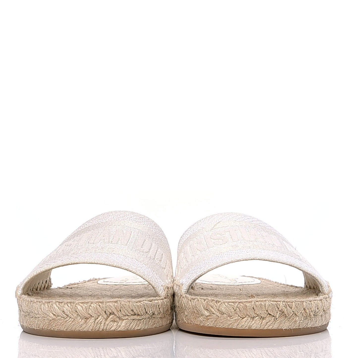Canvas Embroidered Granville Espadrille Flat Slide Sandals 35 Ivory