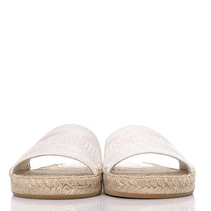Christian Dior Canvas Embroidered Granville Espadrille Flat Slide Sandals 35 Ivory 2 of 10