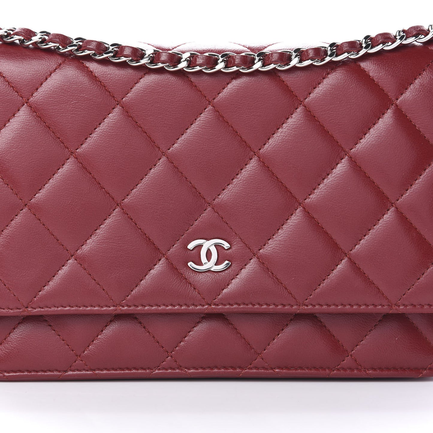 Lambskin Quilted Wallet On Chain WOC Red