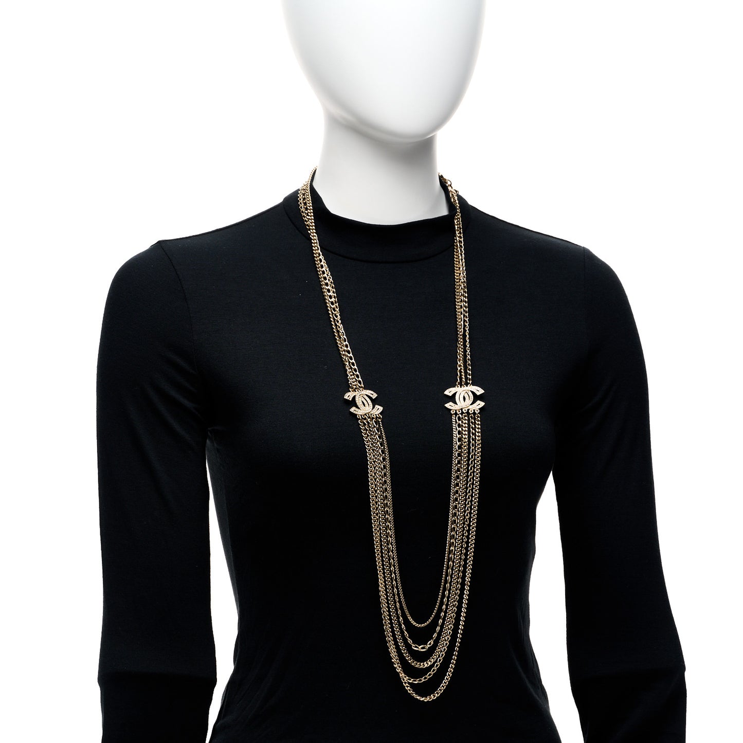 Multi Strand Chain Baguette Crystal CC Necklace Gold Gold