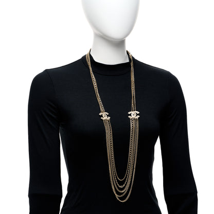 Chanel Multi Strand Chain Baguette Crystal CC Necklace Gold Gold 2 of 6