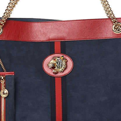 Gucci Suede Calfskin Large Rajah Chain Tote New Blue Romantic Cherry 10 of 10