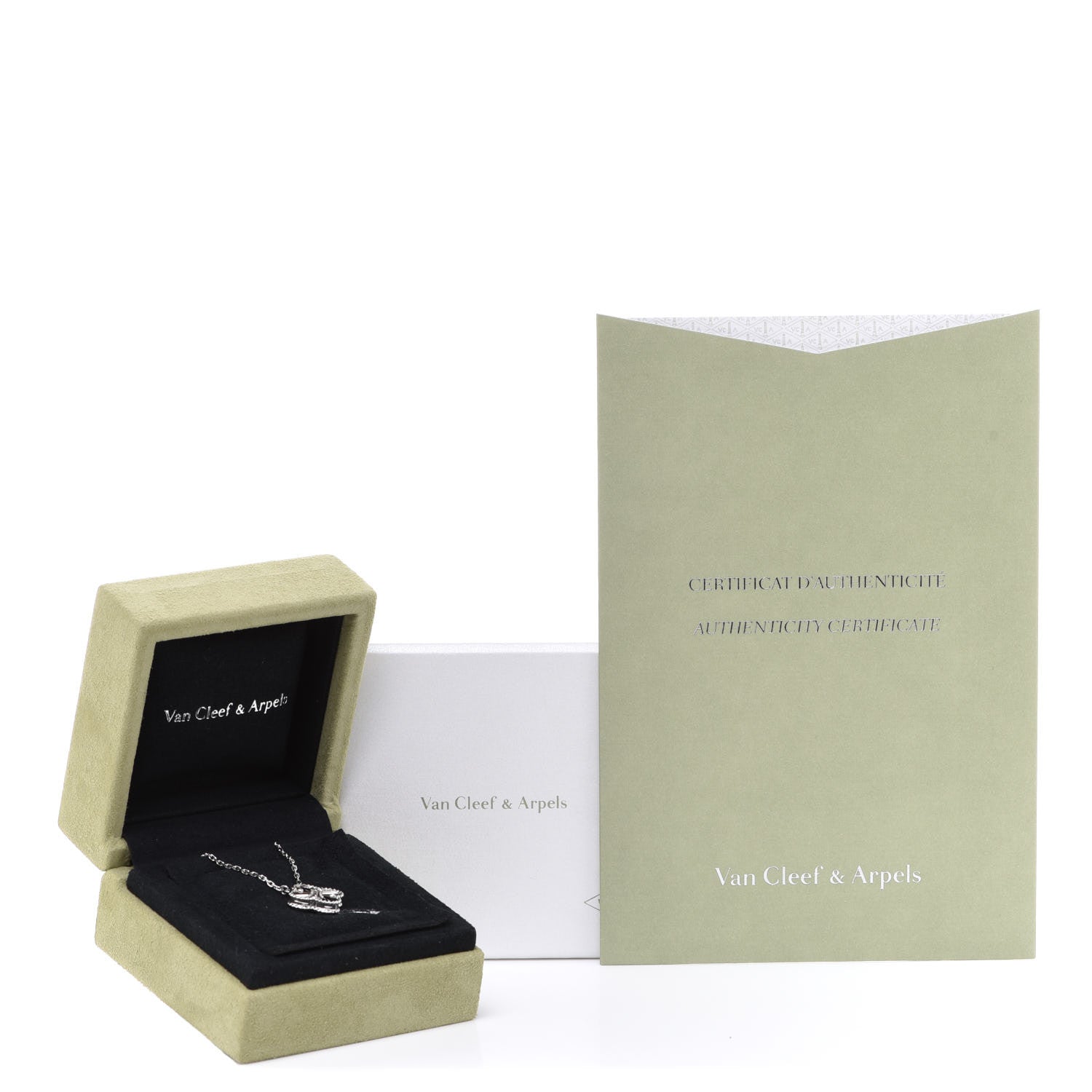 Van Cleef & Arpels 18K White Gold Diamond Guilloche Vintage Alhambra Pendant Necklace 6 of 6