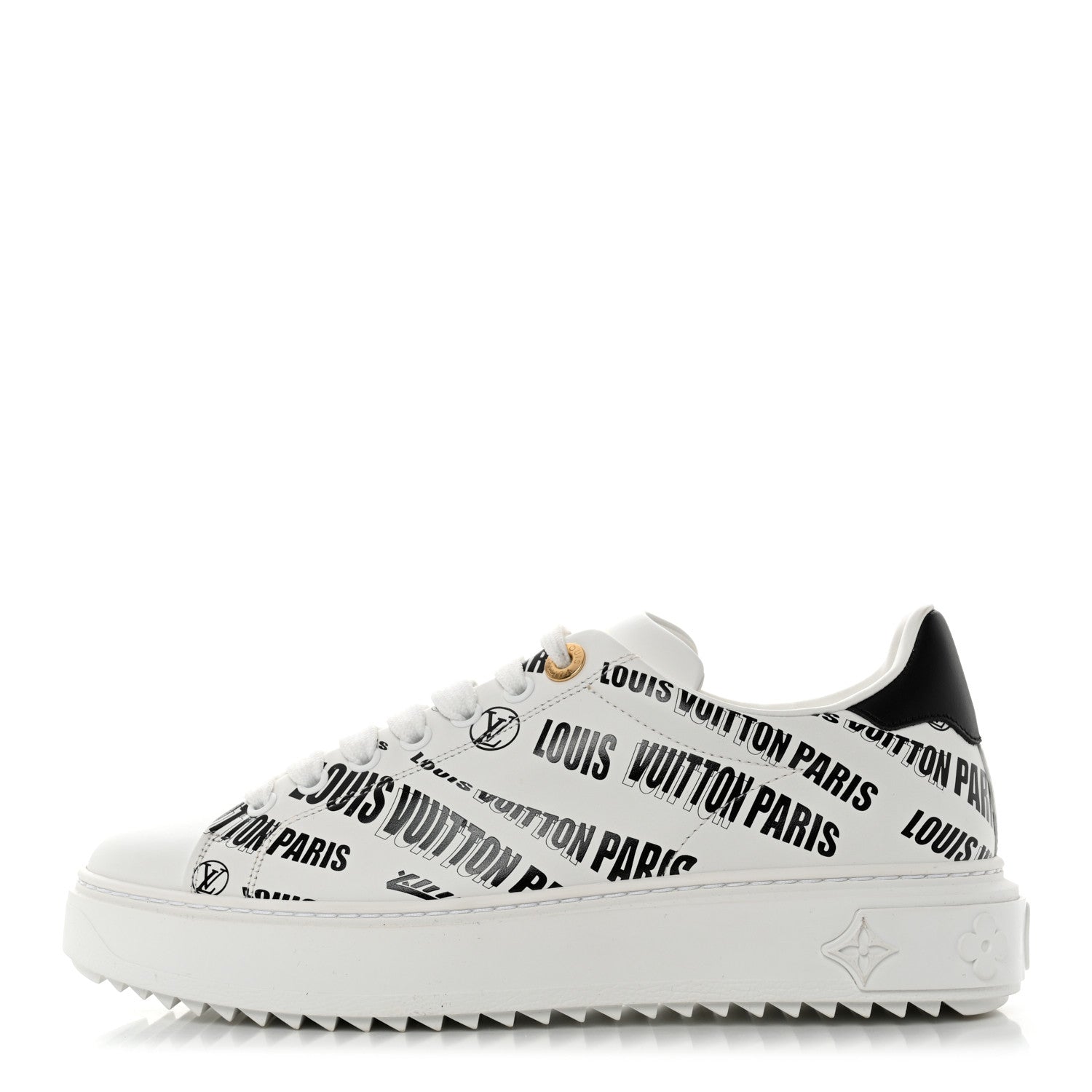 Louis Vuitton Calfskin Printed Time Out Trainer Sneakers 38 White 1 of 8