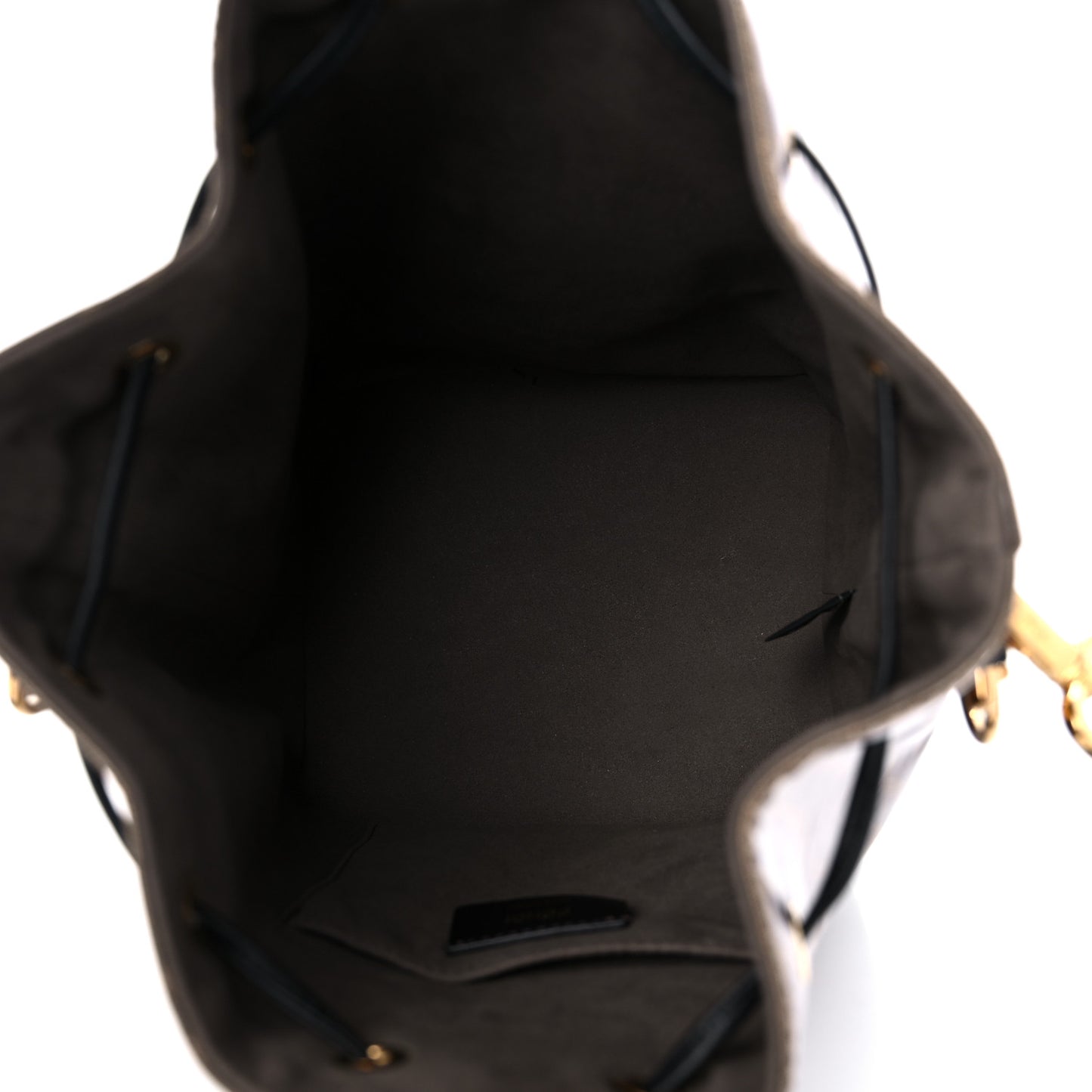 Glazed Fabric Vitello Grace F is Fendi FF 1974 Stamp Patch Grande Mon Tresor Bucket Bag Mogano Panna Black