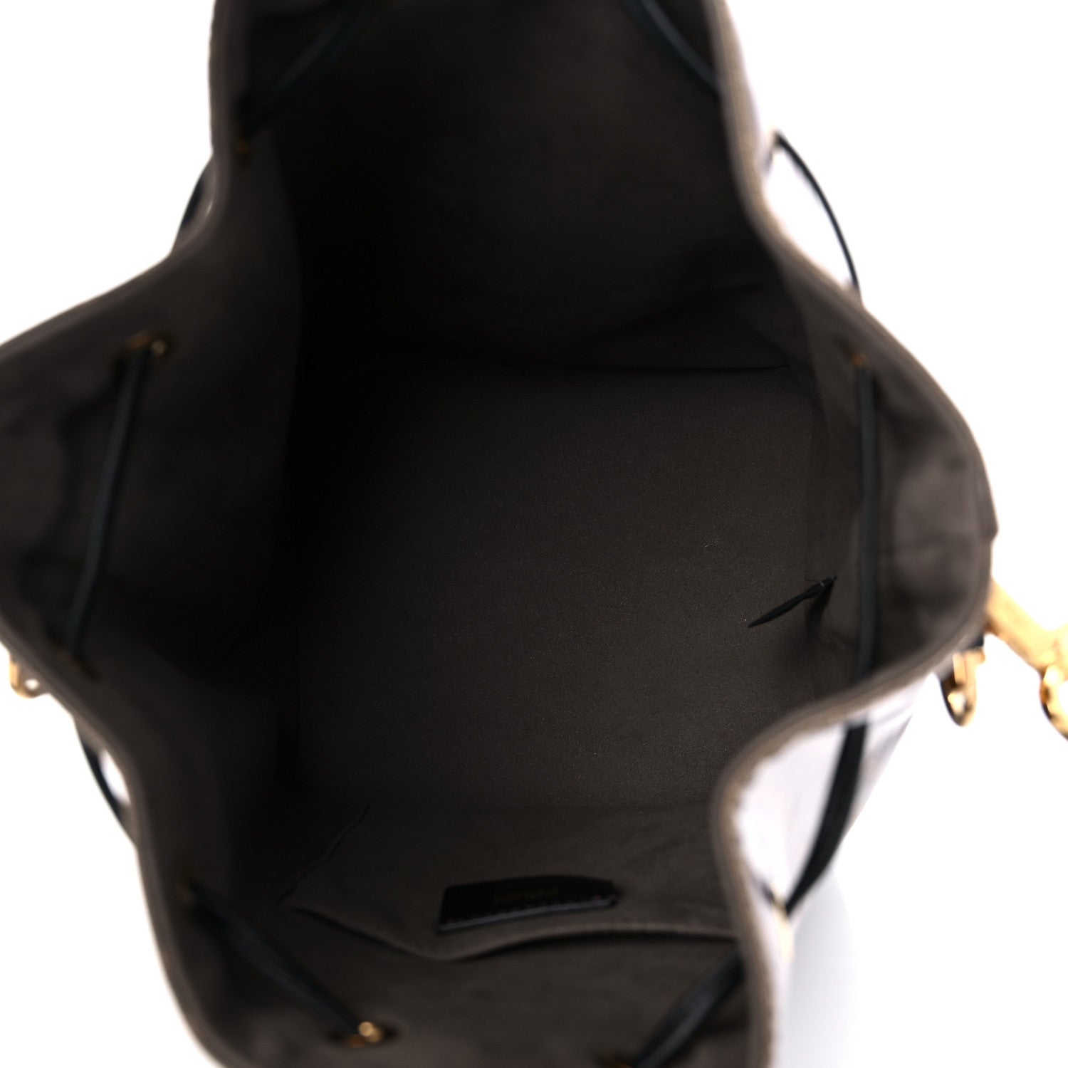 Fendi Glazed Fabric Vitello Grace F is Fendi FF 1974 Stamp Patch Grande Mon Tresor Bucket Bag Mogano Panna Black 5 of 10