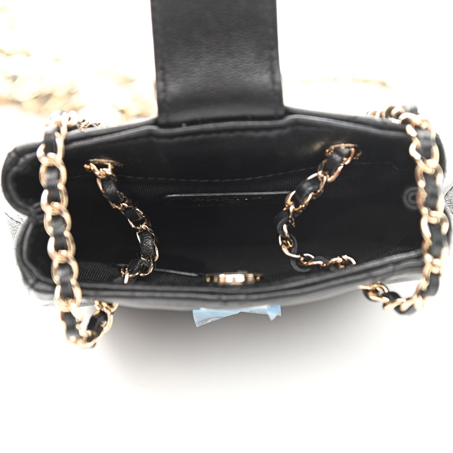 Lambskin Quilted Tiny Shopping Clutch With Chain Black