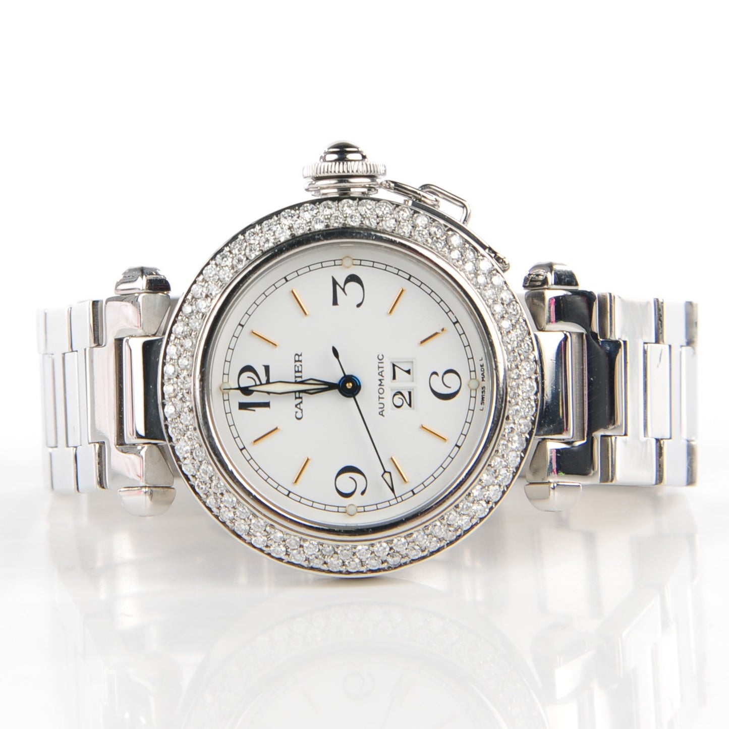 Stainless Steel Diamond Pave Bezel 35mm Pasha C Big Date Automatic Watch