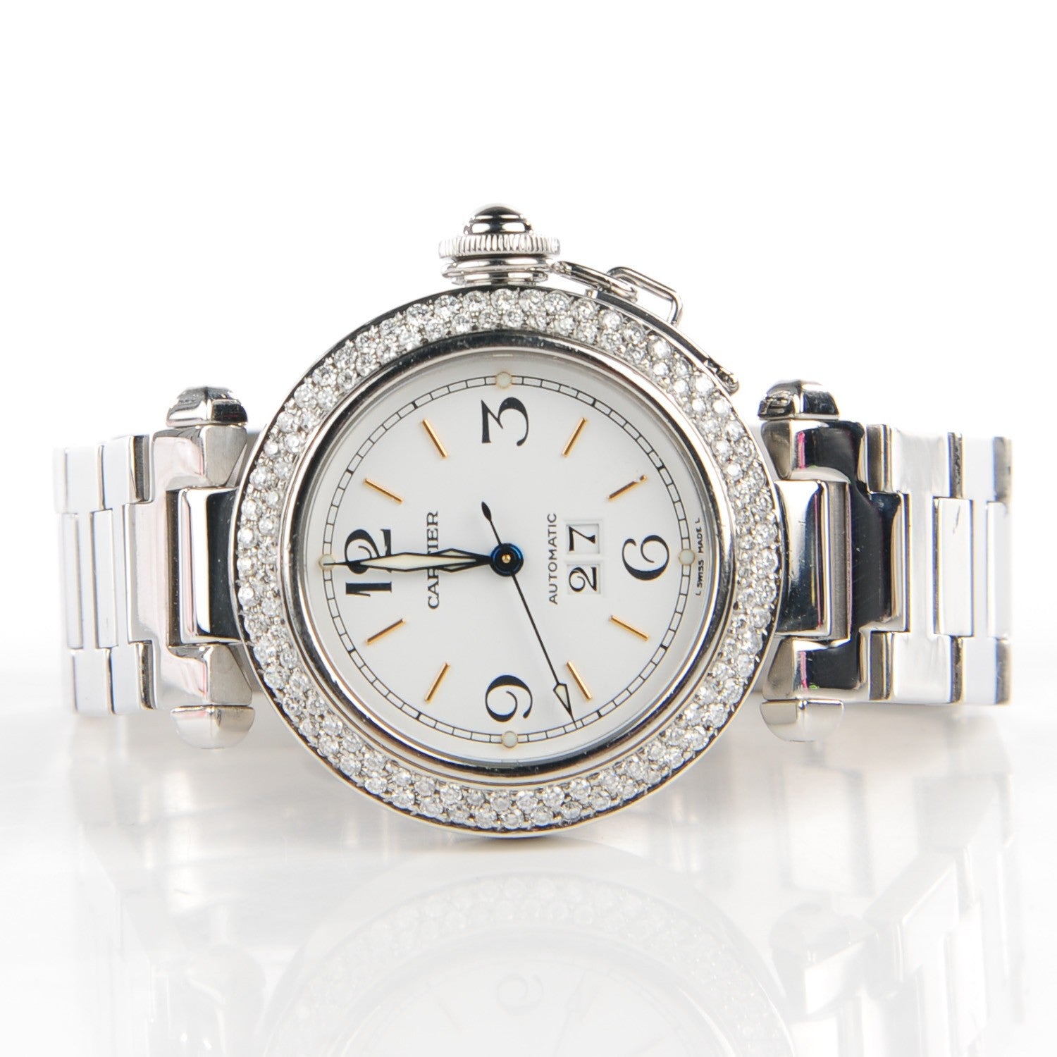 Cartier Stainless Steel Diamond Pave Bezel 35mm Pasha C Big Date Automatic Watch 3 of 8