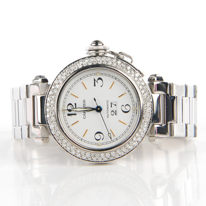 Cartier Stainless Steel Diamond Pave Bezel 35mm Pasha C Big Date Automatic Watch 3 of 8