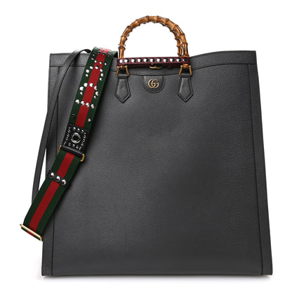 Gucci Textured Dollar Calfskin Web Studded Maxi Diana Tote Bag Graphite Grey 1 of 9