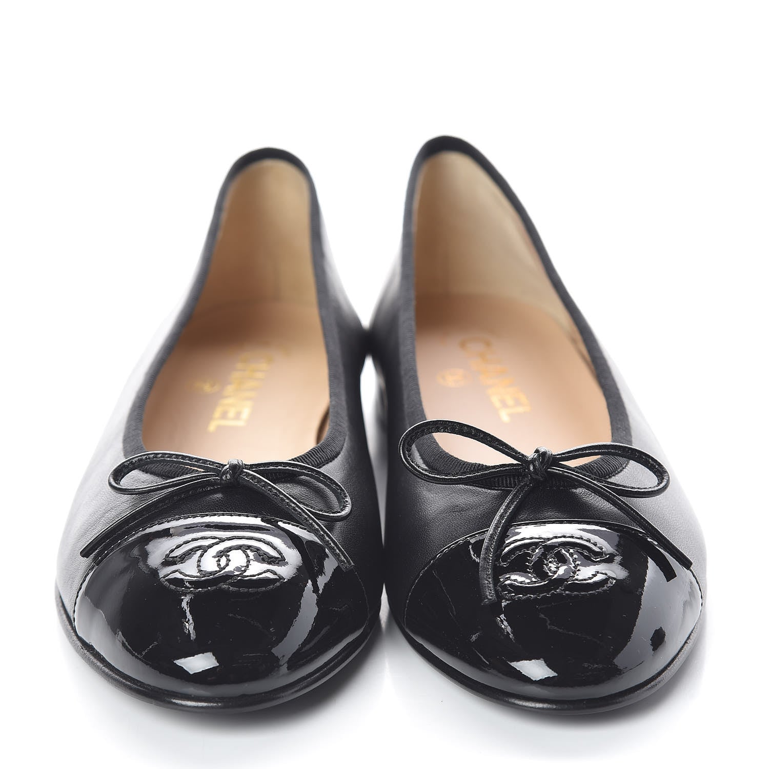 Chanel Lambskin Patent Cap Toe Ballerina Flats 38.5 Black 2 of 7