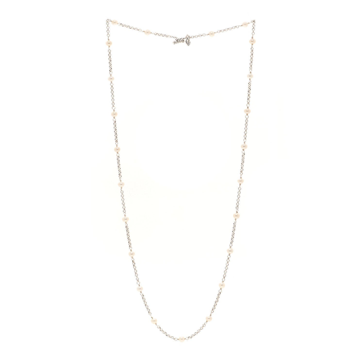 David Yurman Sterling Silver Freshwater Cultured Pearl Bead Chain Necklace 3 of 4