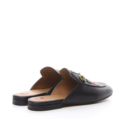 Gucci Calfskin Flower Embroidered Princetown Slippers 39 Black 4 of 9