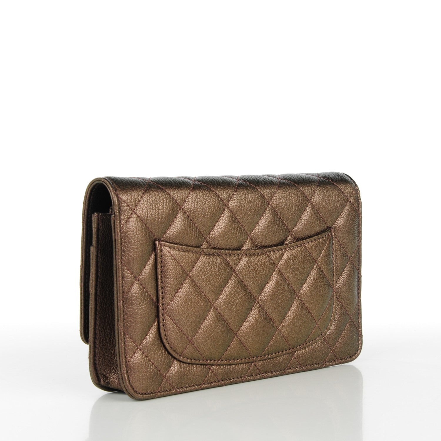 Chanel Iridescent Goatskin Quilted Wallet On Chain WOC Dark Bronze 3 of 8