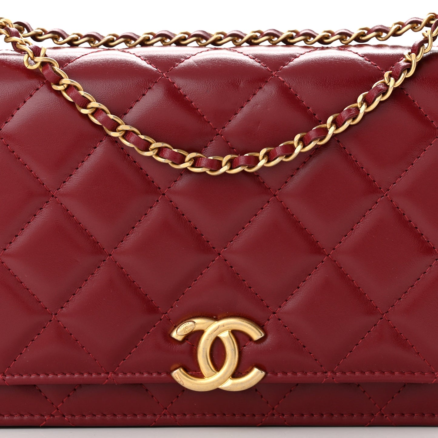 Calfskin Quilted Perfect Fit Wallet On Chain WOC Burgundy