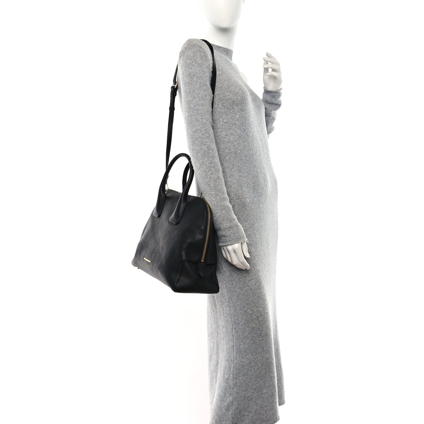 London Grainy Calfskin Medium Greenwood Bowling Bag Black