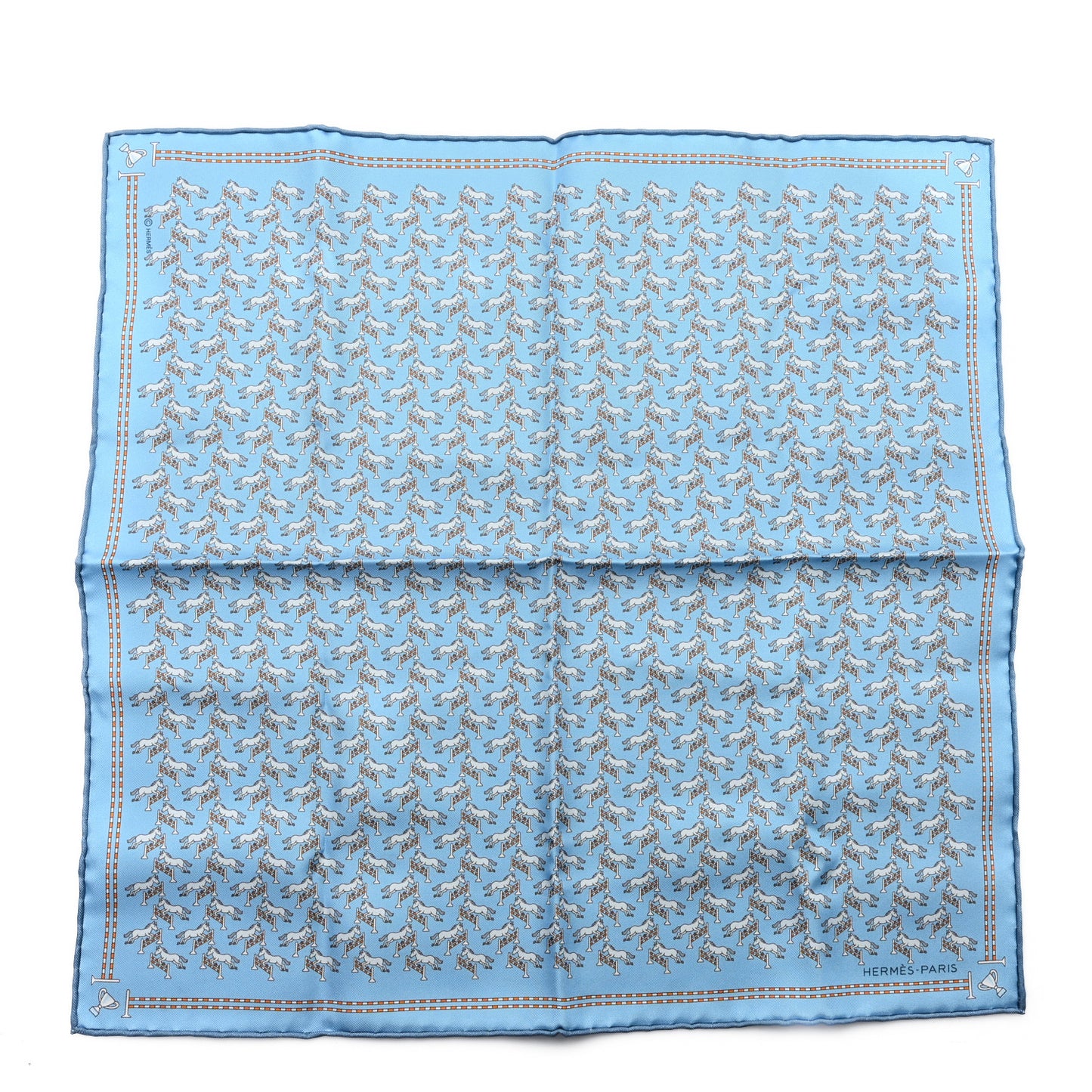 Silk Twill Imprime Free Jump Scarf 45 Ciel White Orange