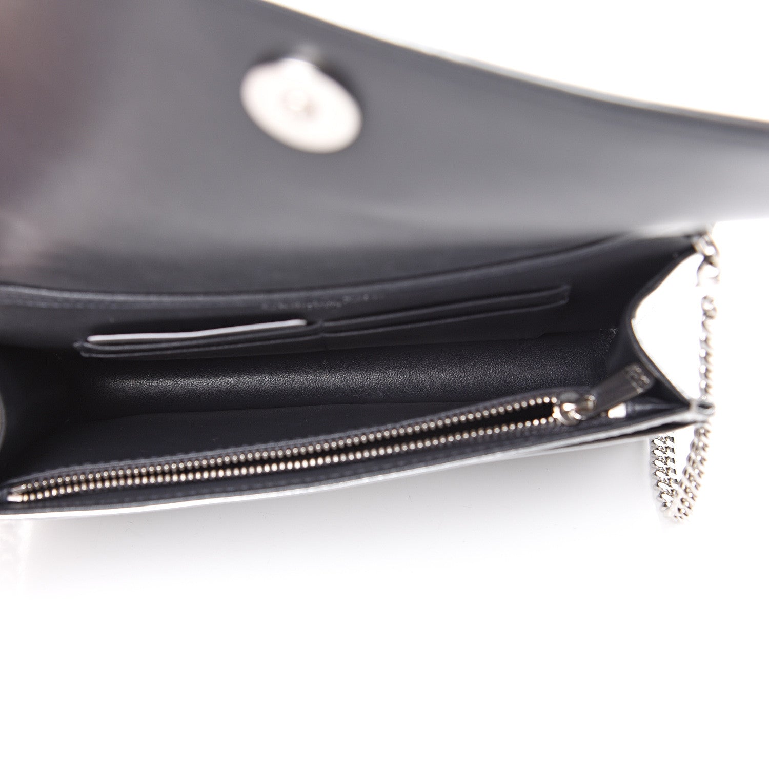 Christian Dior Metallic Patent Micro-Cannage Diorama Wallet on Chain Pouch Silver 4 of 12