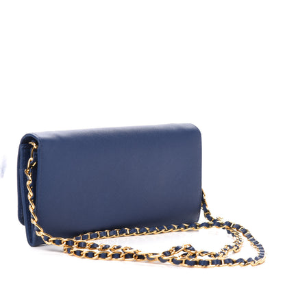 Prada Saffiano Metal Oro Chain Wallet Bleuette 3 of 11