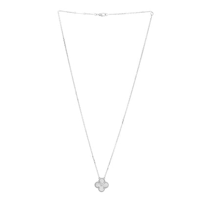 Van Cleef & Arpels 18K White Gold Diamond Guilloche Vintage Alhambra Pendant Necklace 3 of 6