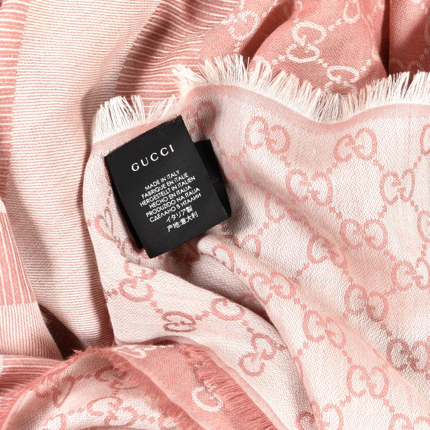 Gucci Wool Silk Monogram GGWeb Fringe Shawl Rose Ivory 3 of 4