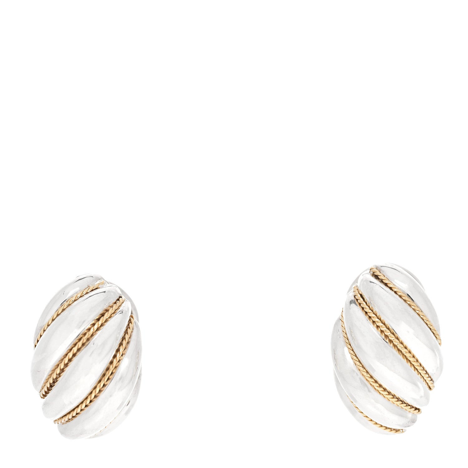 Tiffany Sterling Silver 18K Yellow Gold Rope Dome Earrings 1 of 5
