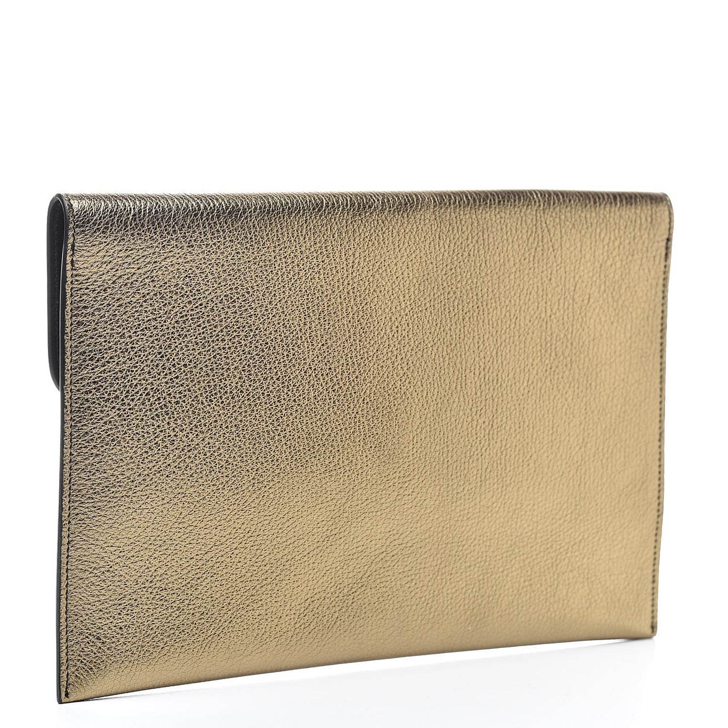 Metallic Calfskin Skull Envelope Clutch Gold