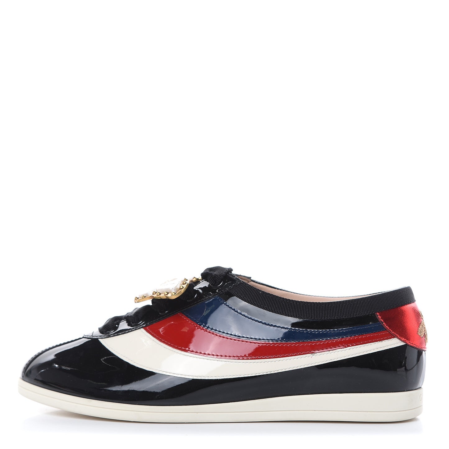 Patent Calfskin Crystal Womens Web Falacer Sneakers 36.5 Black