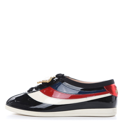 Gucci Patent Calfskin Crystal Womens Web Falacer Sneakers 36.5 Black 1 of 9