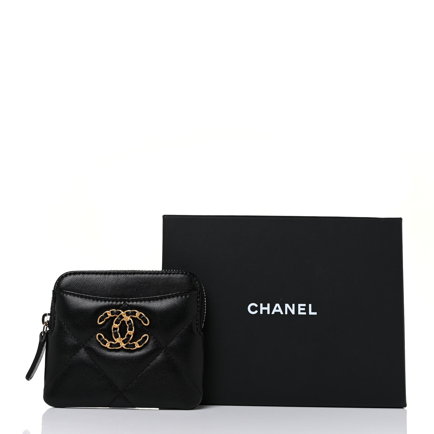 Chanel Lambskin Quilted Chanel 19 Zip Card Holder Wallet Black 10 of 10