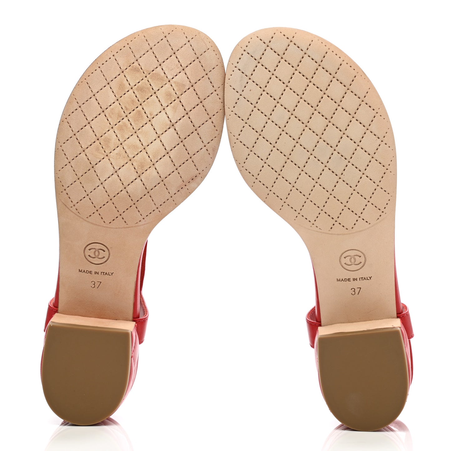 Lambskin Chain CC Logo Thong Sandals 37 Red