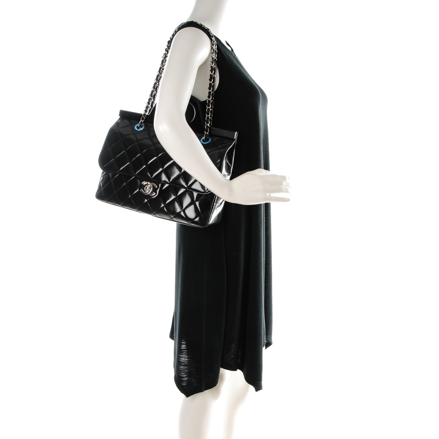 Glazed Calfskin Quilted Small CC Delivery Tote Black