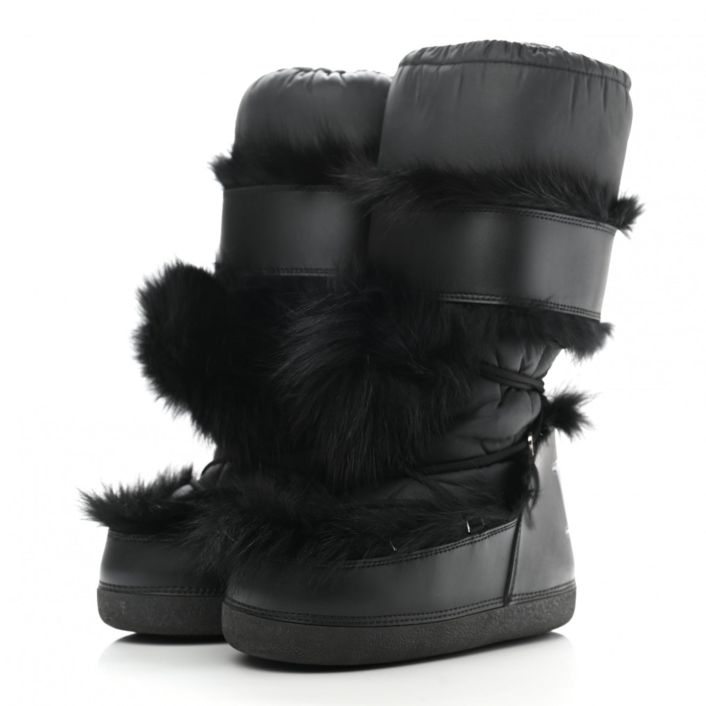 Canvas Calfskin Fur Womens Moon Boots 35-37 Black
