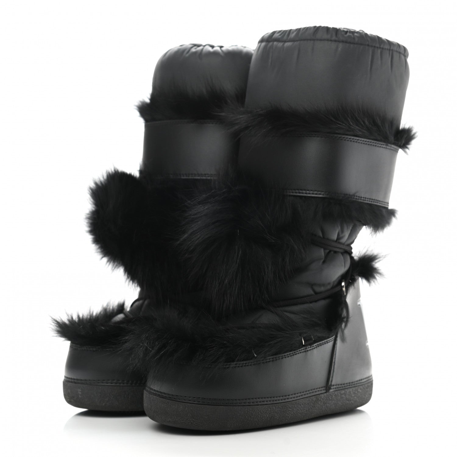 Christian Dior Canvas Calfskin Fur Womens Moon Boots 35-37 Black 3 of 10