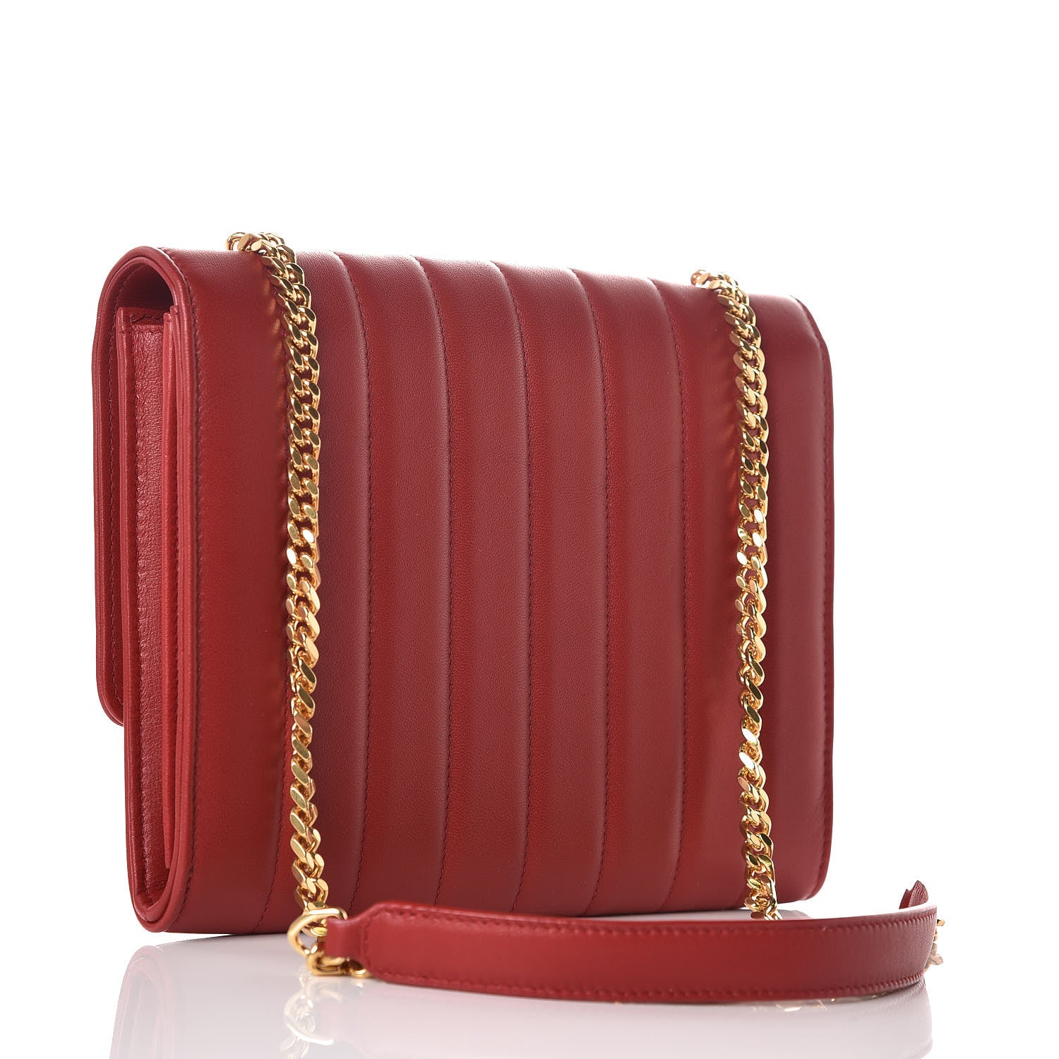 Saint Laurent Lambskin Matelasse Monogram Vicky Chain Wallet Rouge Eros 3 of 11
