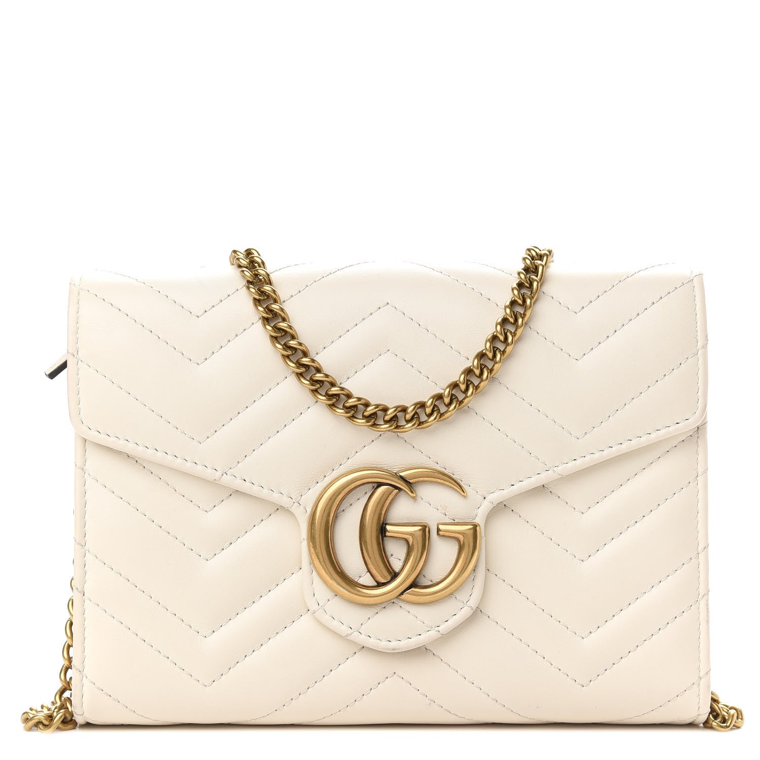 Gucci Calfskin Matelasse GG Marmont Chain Wallet Mystic White 1 of 11