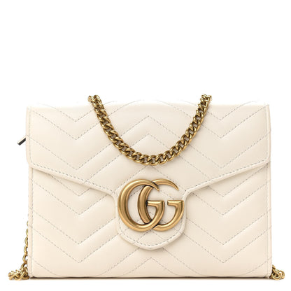 Gucci Calfskin Matelasse GG Marmont Chain Wallet Mystic White 1 of 11