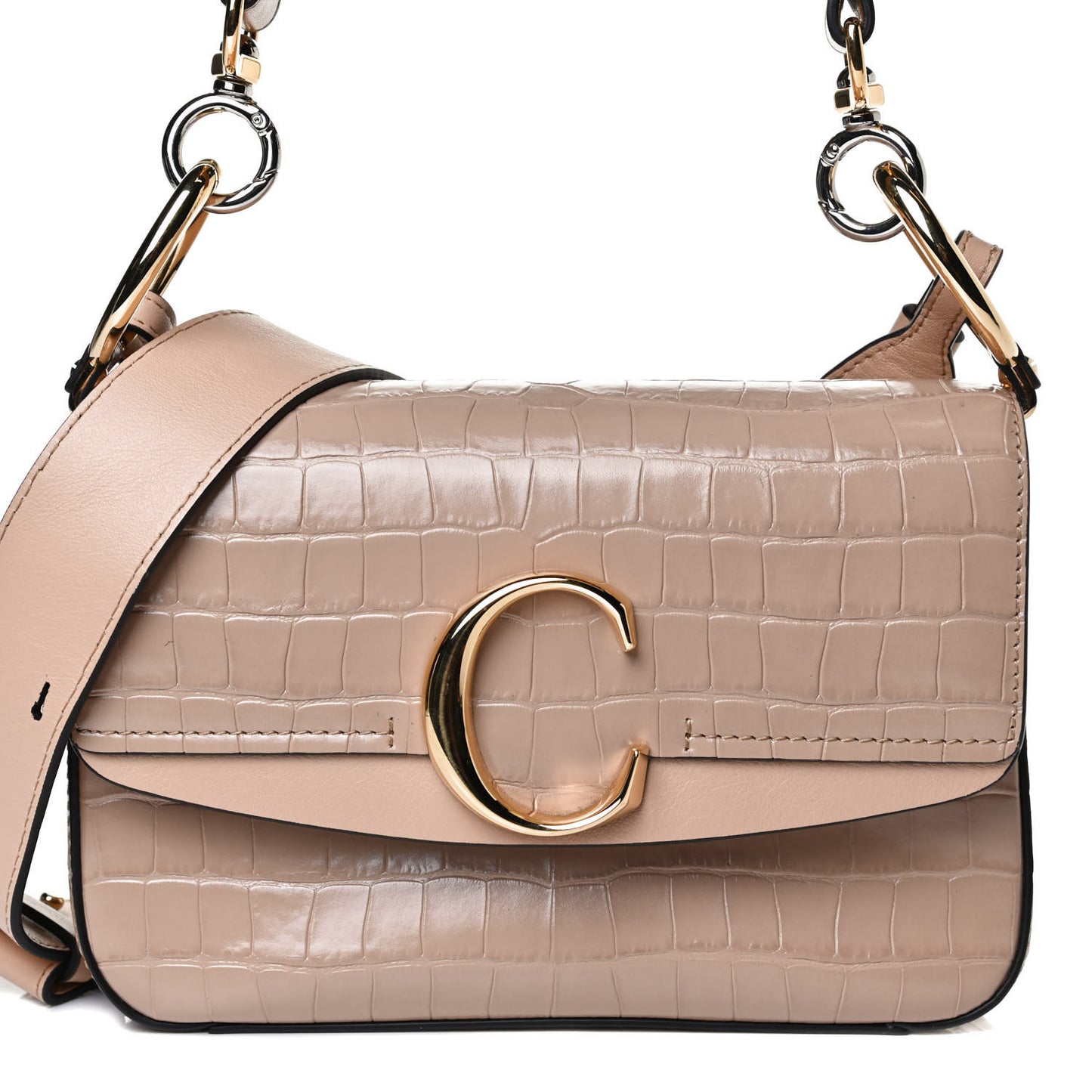 Calfskin Crocodile Embossed Small C Double Carry Nut