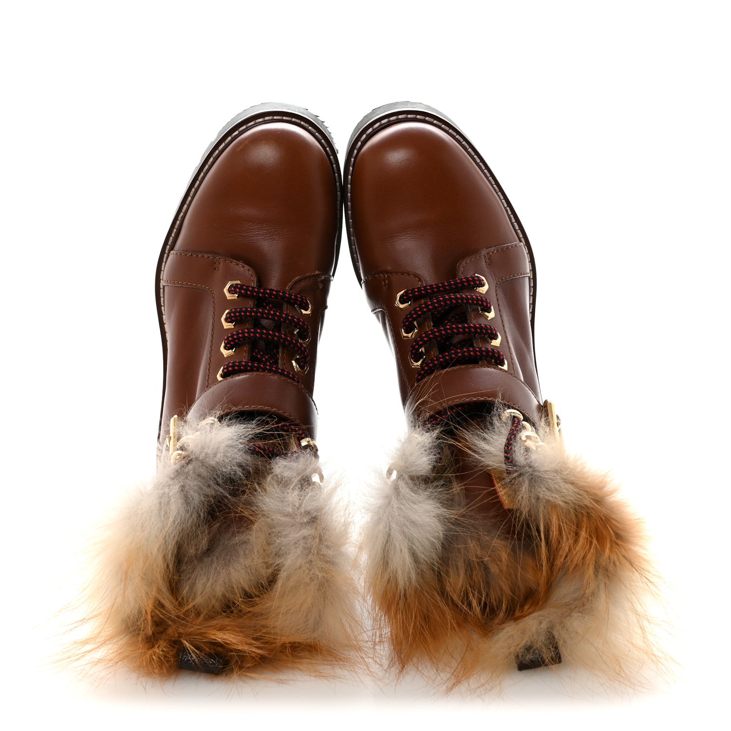 Louis Vuitton Calfskin Fur Territory Flat Ranger Combat Boots 37 Cognac 2 of 9