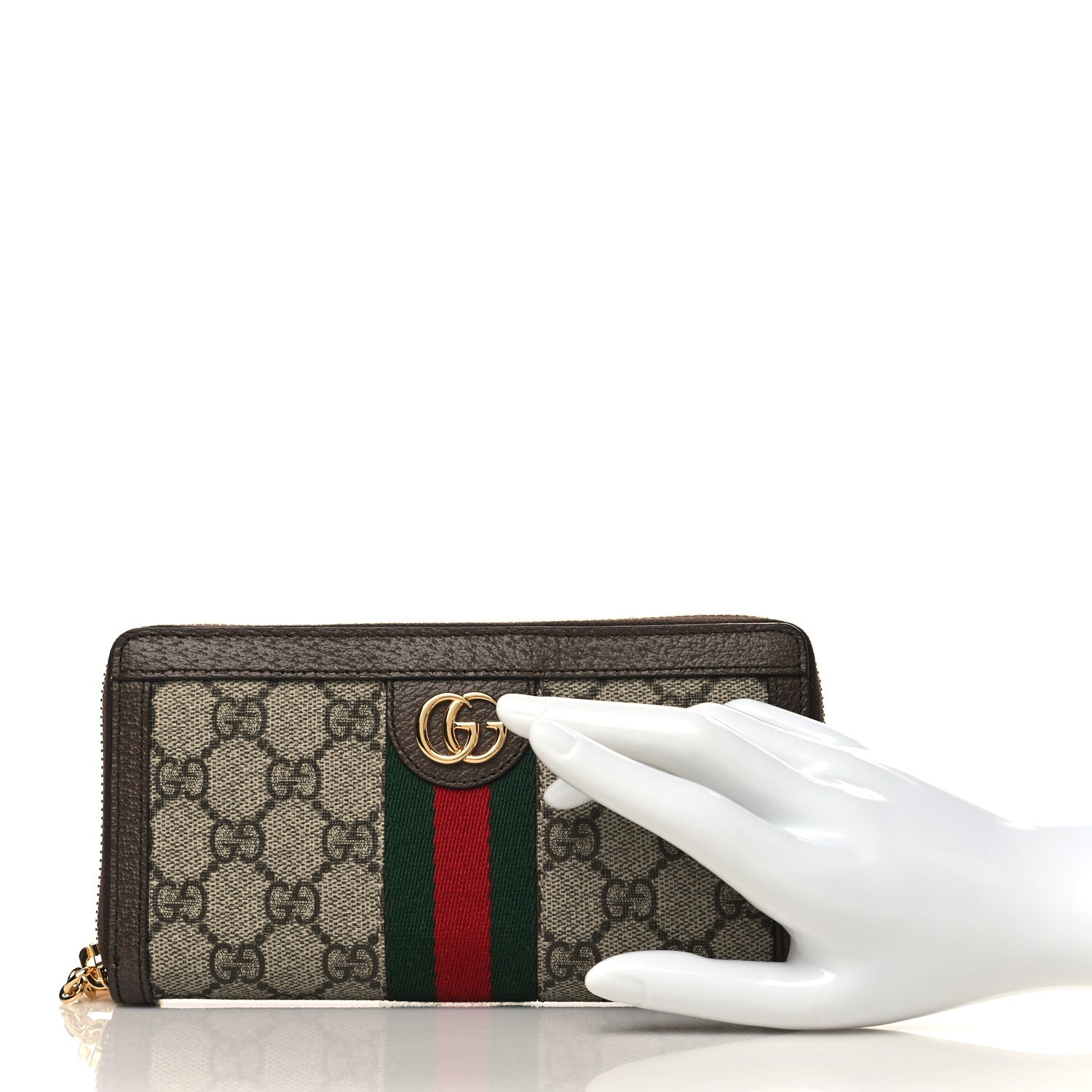 Gucci GG Supreme Monogram Web Ophidia Zip Around Wallet Brown 2 of 7
