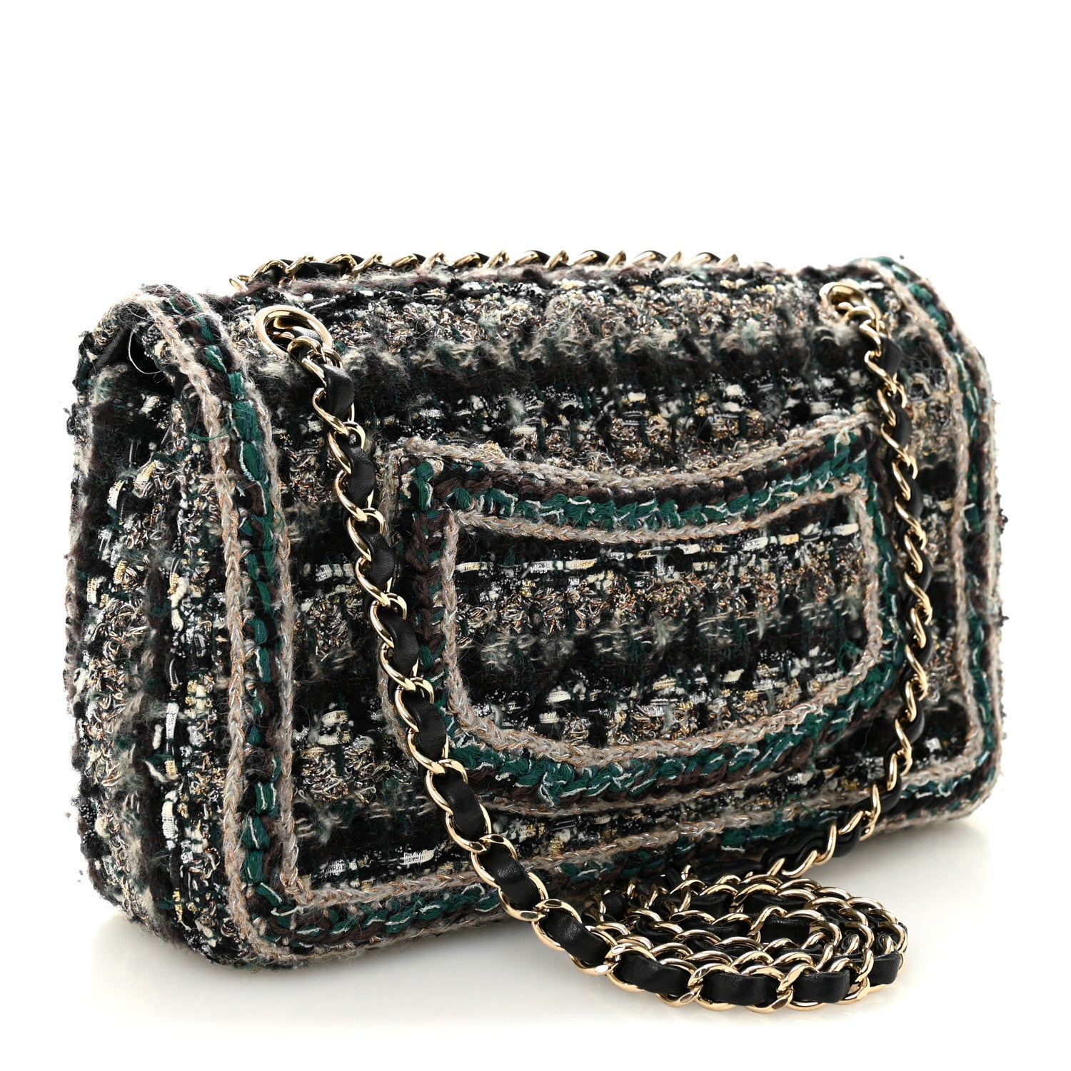 Chanel Tweed Braid Medium Flap Turquoise Multicolor 3 of 11